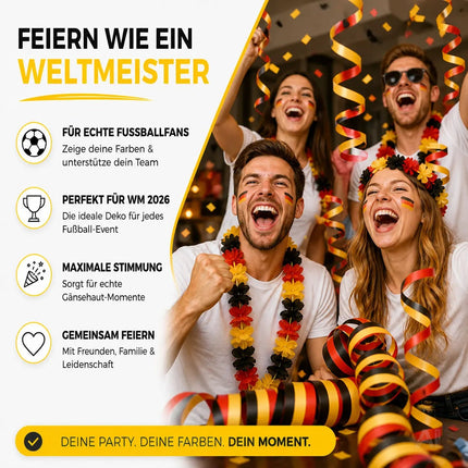 3x Deutschland Luftschlangen Schwarz Rot Gelb – Partydeko zur Fußball WM 2026 & Weltmeisterschaft