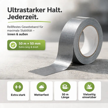 3x Duct Tape silber – Panzertape Gewebeklebeband 50 m x 50 mm – ultrastark & witterungsbeständig – Reparaturband Klebeband