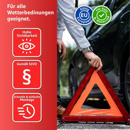 3x KFZ Warndreieck rot, Dreieck Pannendreieck Auto Triangle für Unfall & Pannen