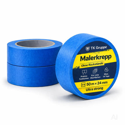 3x Malerkrepp 50 m x 24 mm – Kreppband Klebeband Abklebeband Painty Tape für Streichen & Malerarbeiten