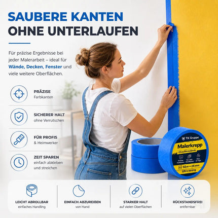 3x Malerkrepp 50 m x 24 mm – Kreppband Klebeband Abklebeband Painty Tape für Streichen & Malerarbeiten