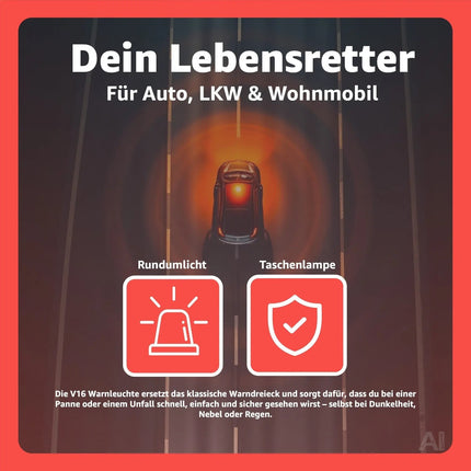 3x Notfall-Warnleuchte V16 – Pannenlicht & Signallicht – für Fahrzeuge & Motorräder – Detailansicht 2