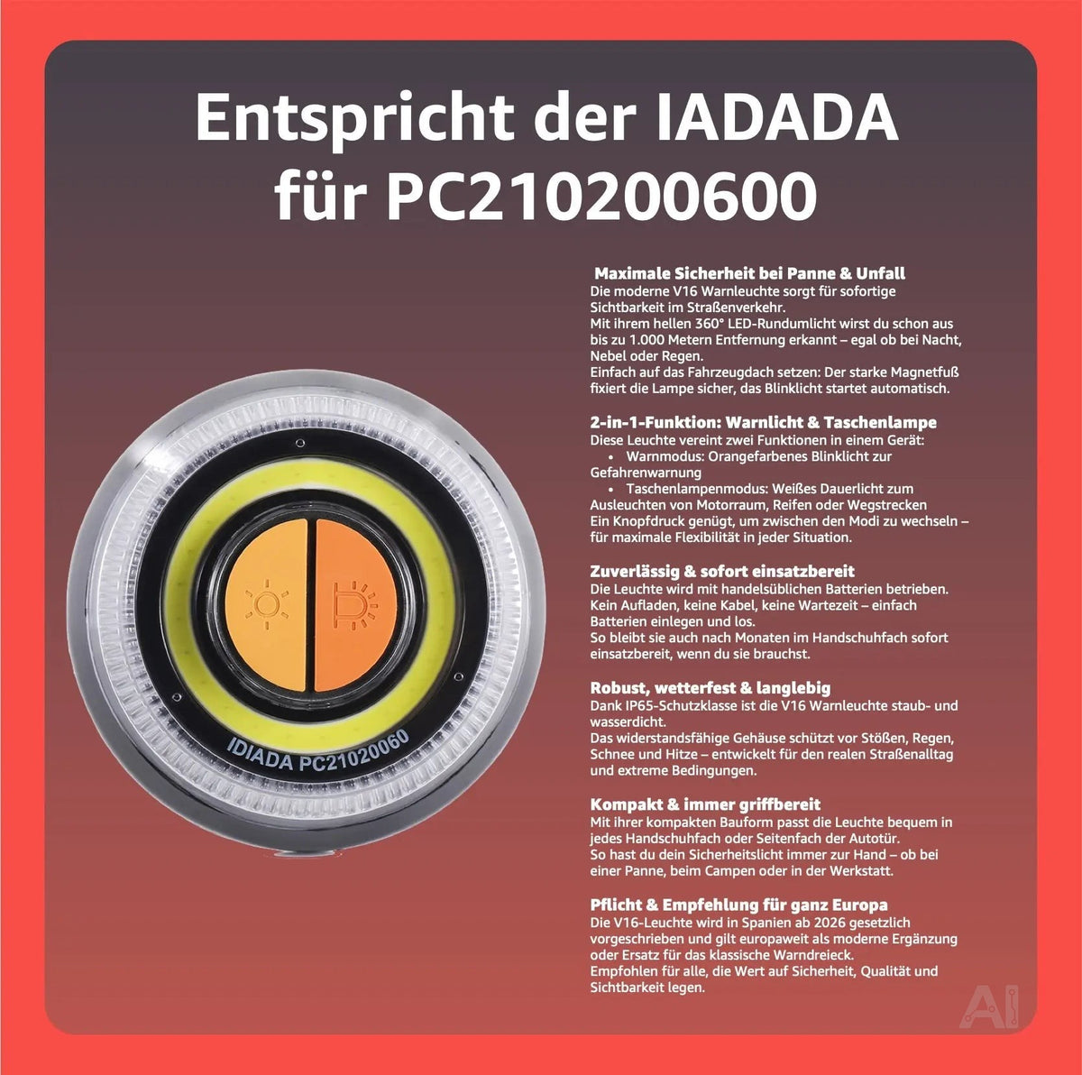 3x Notfall-Warnleuchte V16 – Pannenlicht & Signallicht –  für Fahrzeuge & Motorräder