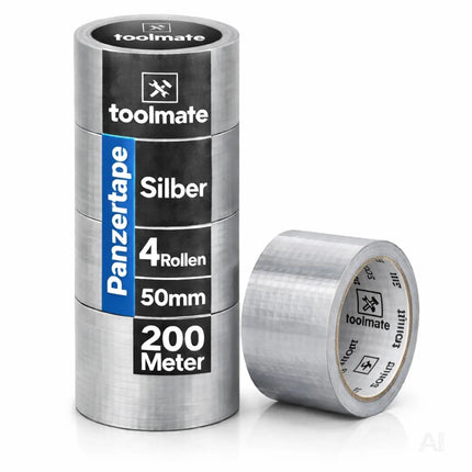 3x Panzertape Klebeband Reparaturband – Gewebeklebeband 50 m x 50 mm – ultrastark & witterungsbeständig – Duct Tape silber