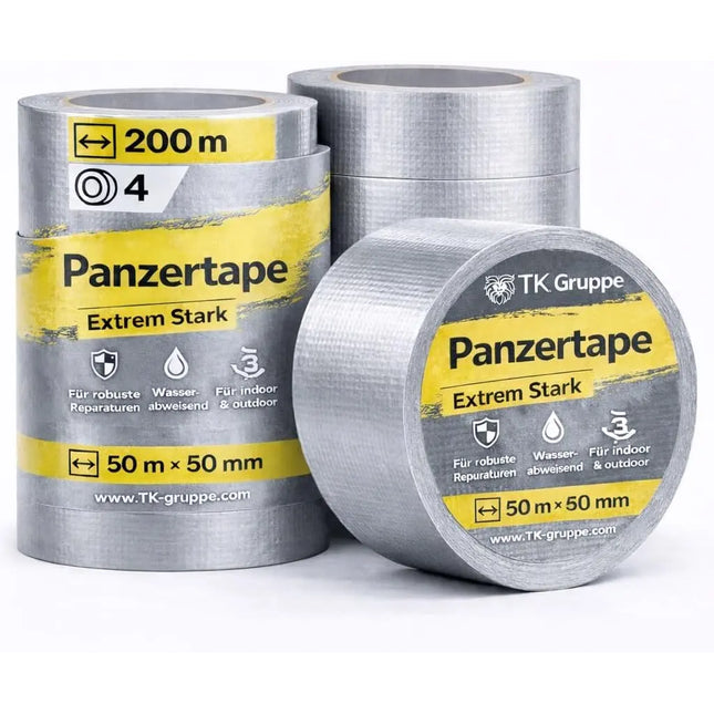 3x Panzertape Tank Tape 2.0 – Gewebeklebeband 50 m x 50 mm – ultrastarkes Duct Tape silber – witterungsbeständiges Reparaturband