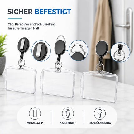 3x Premium Ausweishalter mit einziehbarer/ausziehbar Schlüsselanhänger - Ausweishülle