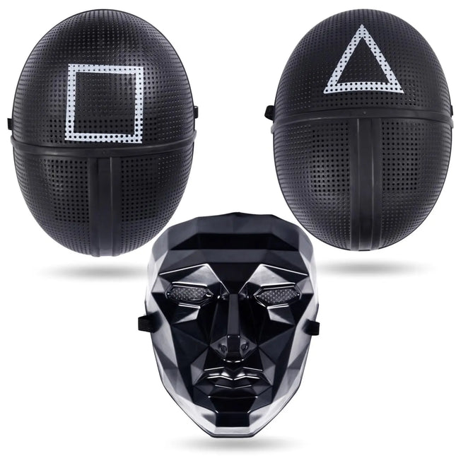 3x Set Squid Game Masken (Dreieck, Viereck, Boss) als Kostüm für Herren & Damen für Halloween, Fasching & Karneval