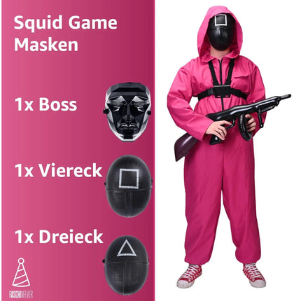 3x Set Squid Game Masken (Dreieck, Viereck, Boss) als Kostüm für Herren & Damen für Halloween, Fasching & Karneval