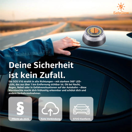 3x Warnleuchte V16 DGT Notlicht - Warndreieck - Pannendreieck verpflichtend ab 2026 Spanien - für Auto & Mottorad [Energieklasse A]