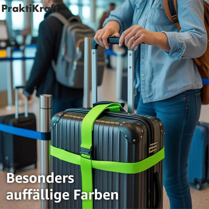 4 Stück Kofferband & Koffergurt Set- Inkl. Adressanhänger/Namensschild für Koffer und Gepäck - Gurtband für Reisen und Flüge - Luggage Strape