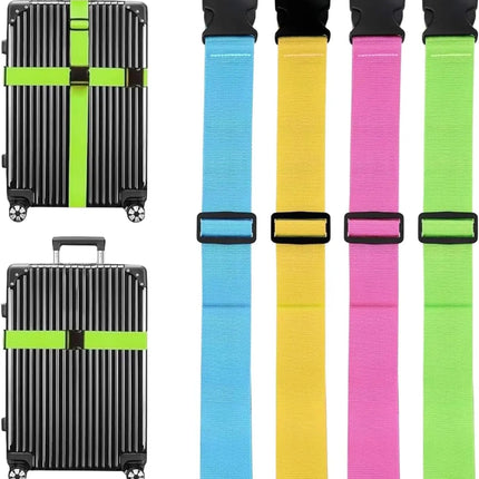 4 Stück Kofferband & Koffergurt Set- Inkl. Adressanhänger/Namensschild für Koffer und Gepäck - Gurtband für Reisen und Flüge - Luggage Strape