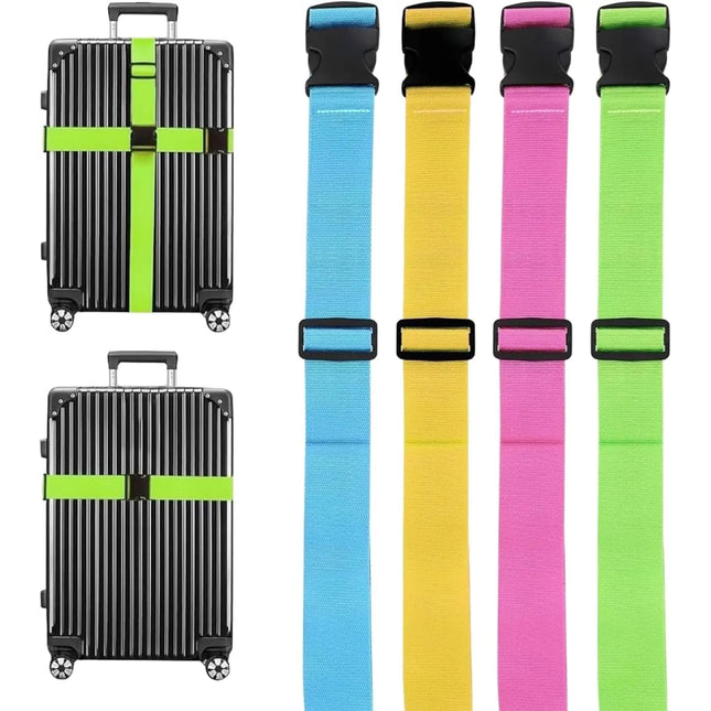 4 Stück Kofferband & Koffergurt Set- Inkl. Adressanhänger/Namensschild für Koffer und Gepäck - Gurtband für Reisen und Flüge - Luggage Strape