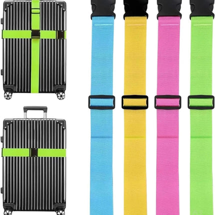 4 Stück Kofferband & Koffergurt Set- Inkl. Adressanhänger/Namensschild für Koffer und Gepäck - Gurtband für Reisen und Flüge - Luggage Strape