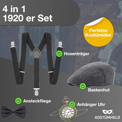 4 in 1 - 20er Accessoires Herren Männer Set für Fasching & Karneval - Gatsby Kostüm