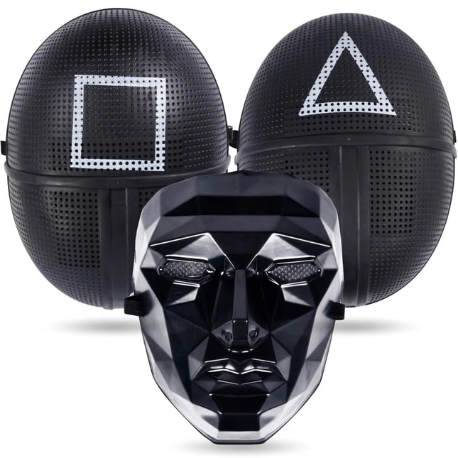 4 in 1 - Squid Game Set Erwachsene für Fasching & Karneval & Halloween - Kostüm mit Anzug & Gewehr & Maske - (160-190cm)