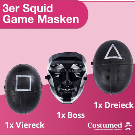 4 in 1 - Squid Game Set Erwachsene für Fasching & Karneval & Halloween - Kostüm mit Anzug & Gewehr & Maske - (160-190cm)