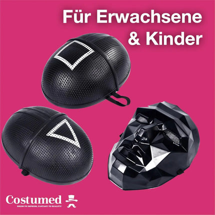 4 in 1 - Squid Game Set Erwachsene für Fasching & Karneval & Halloween - Kostüm mit Anzug & Gewehr & Maske - (160-190cm)
