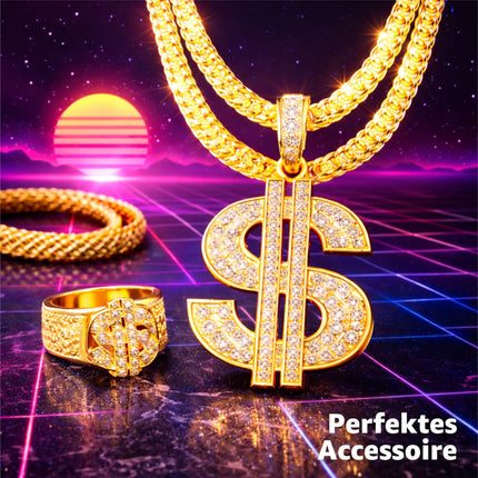 4 in 1 Vokuhila Set für Fasching & Karneval – mit Assi Perücke, Goldkette, Brille für 80er 90er Kostüm