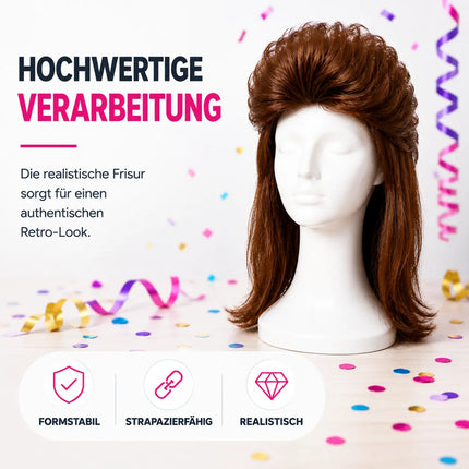 4 in 1 Vokuhila Set für Fasching & Karneval – mit Assi Perücke, Goldkette, Brille für 80er 90er Kostüm