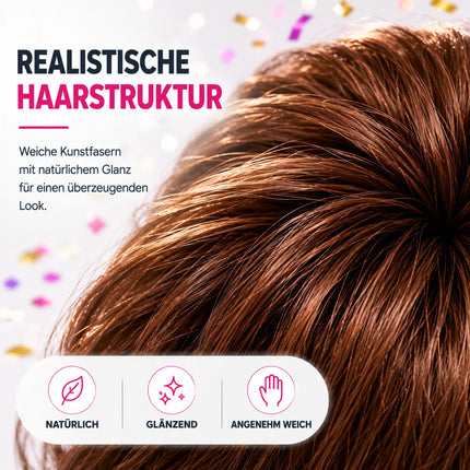 4 in 1 Vokuhila Set für Fasching & Karneval – mit Assi Perücke, Goldkette, Brille für 80er 90er Kostüm