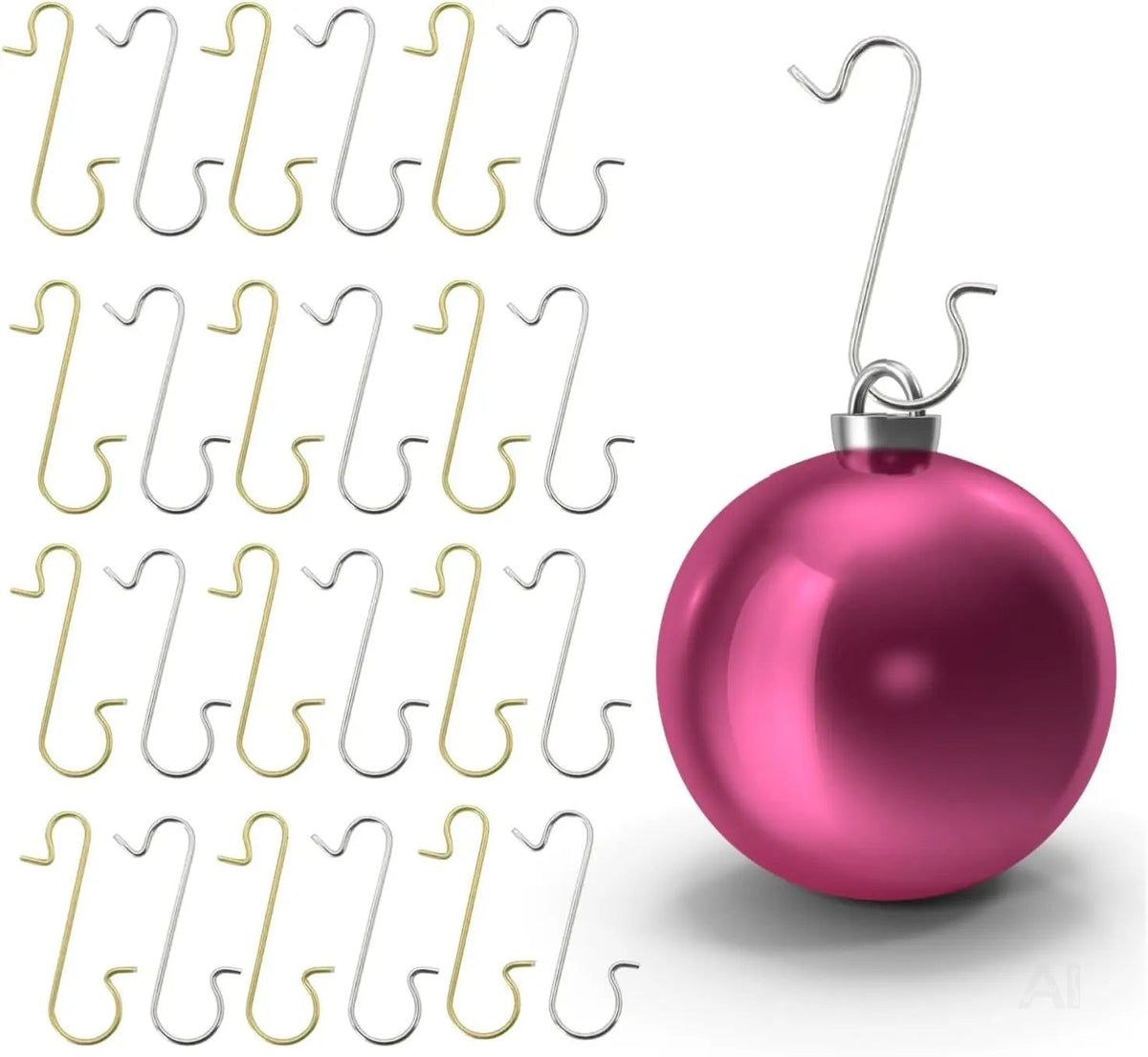 100x Haken Weihnachtsbaum - Kugelaufhänger Baumhaken in Gold und Silber
