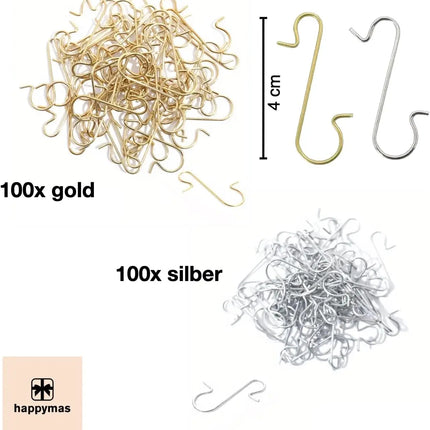 400x Haken Weihnachtsbaum - Kugelaufhänger Baumhaken Weihnachtsbaumhaken in Gold und Silber: S-förmige Aufhänger für Christbaumkugeln und Weihnachten Weihnachtskugeln