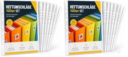 100x Prospekthüllen A4 zum Abheften Hefthüllen Klarsichthüllen mit Lochung transparente Folienhüllen