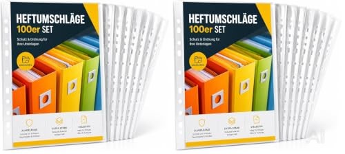 100x Prospekthüllen A4 zum Abheften Hefthüllen Klarsichthüllen mit Lochung transparente Folienhüllen
