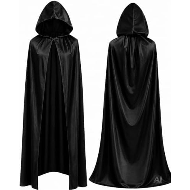 Halloween Vampirkostüm Umhang mit Kapuze schwarz als Verkleidung für Kinder & Erwachsene - Fasching & Karneval - Einheitsgröße