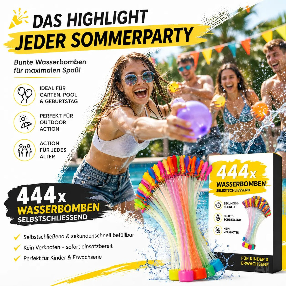 444x Wasserbomben Selbstschließend bunt - Reißfest & Schnell befüllbar - Für Kinder & Erwachsene – Detailansicht 2
