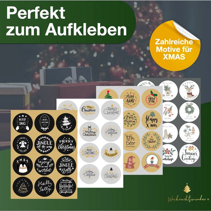 48x Aufkleber Weihnachten - Sticker selbstklebend rund für Geschenke