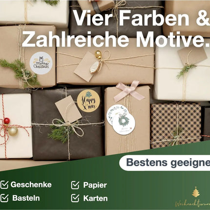 48x Aufkleber Weihnachten - Sticker selbstklebend rund für Geschenke