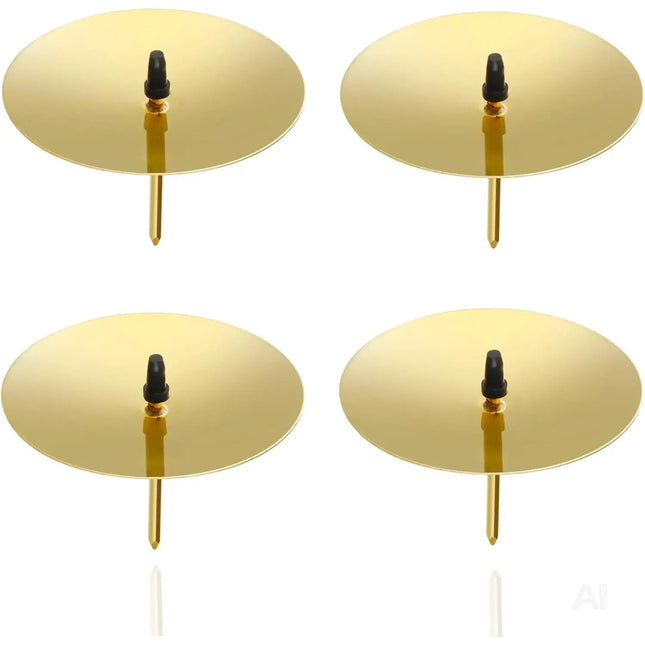 4X Adventskranzstecker 5 cm Kerzenhalter - universell für Kerzen - Kerzenteller mit Dorn - Kerzenstecker für Adventskranz Weihnachten Adventskranzhalter mit Dorn (Gold)