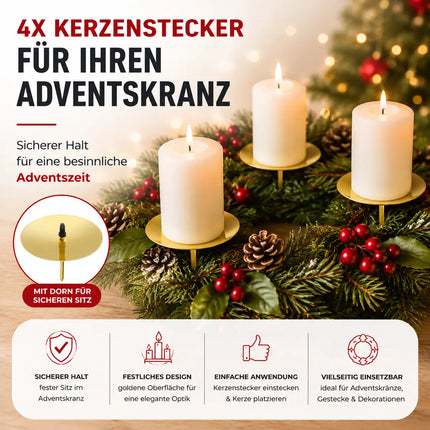 4X Adventskranzstecker 5 cm Kerzenhalter - universell für Kerzen