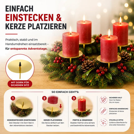 4X Adventskranzstecker 5 cm Kerzenhalter - universell für Kerzen