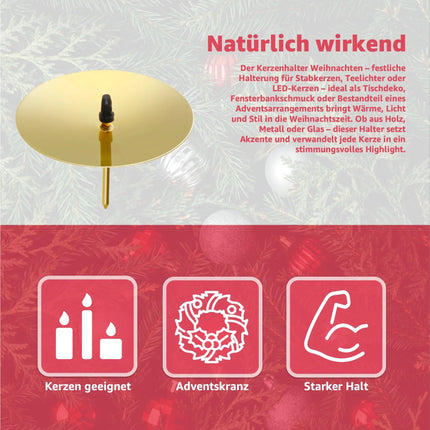 4X Kerzenstecker ca. 5 cm für Kerzen als Kerzenhalter Adventskranzstecker für Adventskranz Weihnachten Adventskranzhalter mit Dorn - Kerzenhalter (Gold)