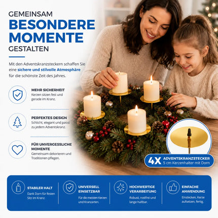 4X Kerzenstecker ca. 5 cm für Kerzen als Kerzenhalter Adventskranzstecker für Adventskranz Weihnachten Adventskranzhalter mit Dorn - Kerzenhalter (Gold)