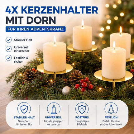 4X Kerzenstecker ca. 5 cm für Kerzen als Kerzenhalter Adventskranzstecker für Adventskranz Weihnachten Adventskranzhalter mit Dorn - Kerzenhalter (Gold)