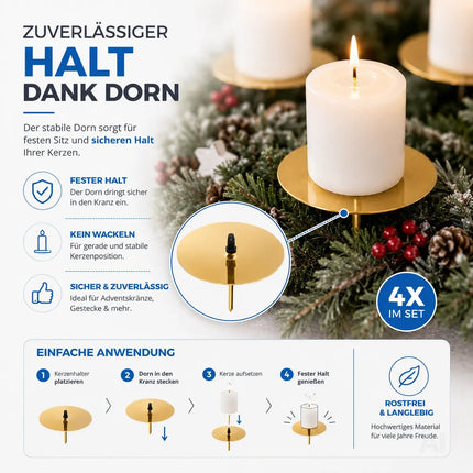 4X Kerzenstecker ca. 5 cm für Kerzen als Kerzenhalter Adventskranzstecker für Adventskranz – Detailansicht 7