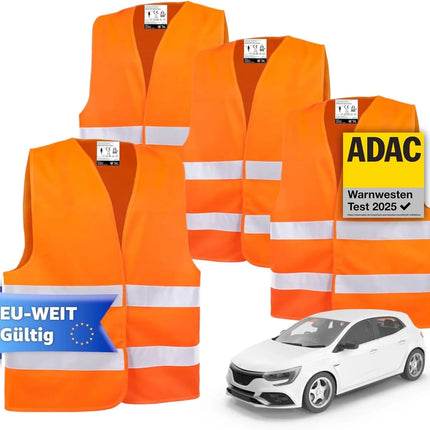 4X Warnwesten Auto orange - Warnweste Pannenweste 2025 Unfallweste ISO20471 - Sicherheitsweste