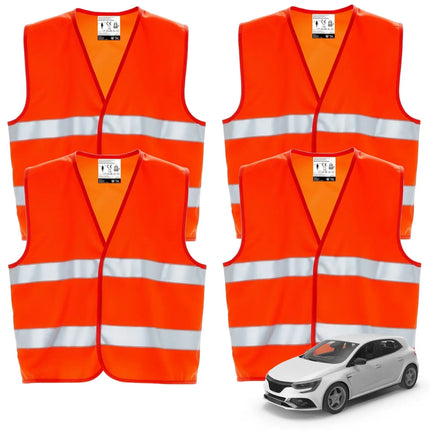 4X Warnwesten Auto orange - Warnweste Pannenweste 2026 Unfallweste ISO20471 - Sicherheitsweste