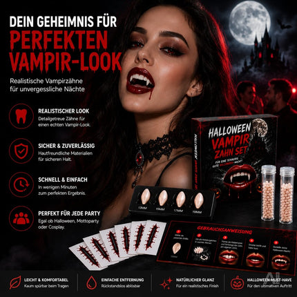 XXL Vampirzähne zum Aufstecken & Aufkleben – Vampirzähne für Dracula- & Vampirkostüm – Halloween, Karneval & Mottoparty