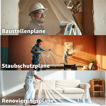 6x Malerplane 4x5 meter - Abdeckfolie - transparent & extra stark - als Malerfolie & Malervlies - Abdeckplane für Umzug & Renovierung