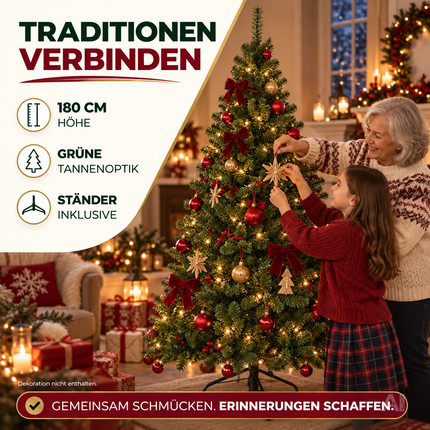 Künstlicher Weihnachtsbaum Tannenbaum grün künstlich 180 cm täuschend naturgetreuer Tannenbaum (PREMIUM)