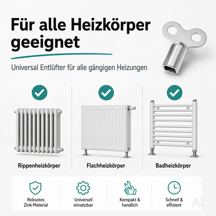 4x Heizkörper-Entlüftungsschlüssel: Schlüssel zum Entlüften von Heizungen