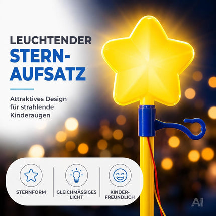 Elektrischer Laternenstab Stern – heller Laternenstab mit Haken für St. Martin, Halloween & Laternenumzug – für AA Batterien