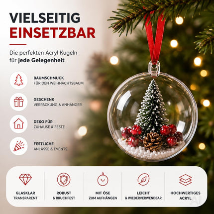 5x Weihnachtskugeln aus Kunststoff – Transparente Acrylkugeln in Glasoptik mit Aufhängeöse, Christbaumschmuck & Weihnachtsdeko - Weihnachten & Advent (5x Ø 6 cm)