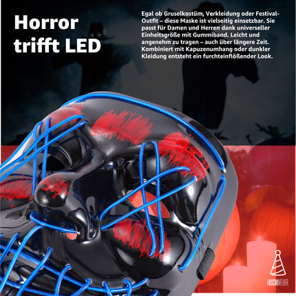 FASCHINFEVER LED Purge Maske blau - Kostümmaske steuerbar für Halloween, Fasching & Karneval als Kostüm für Herren & Damen