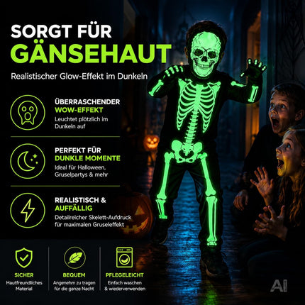 Kinder Skelett Kostüm – Halloween Verkleidung mit Leuchteffekt