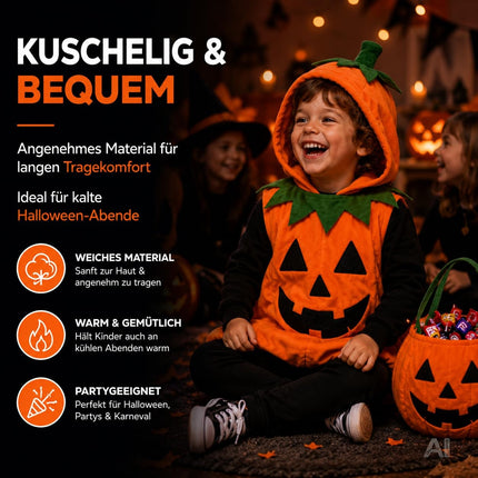Kinder Kürbis Kostüm ab 3 Jahren – Halloween Set mit Tragetasche